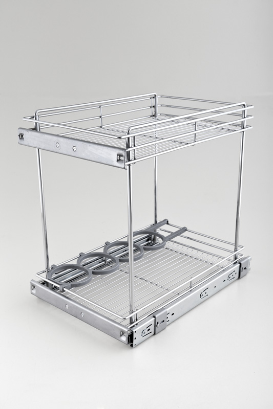 Выдвижная бутылочница, на шариковых направляющих, с доводчиком плавного закрывания, с фасадным креплением, двухуровневая